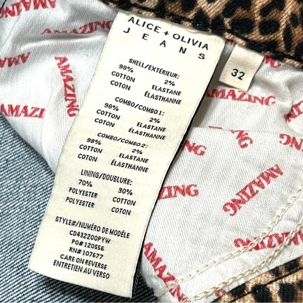 Alice + Olivia Amazing High Rise Girlfriend Slim Straight Animal Print Jeans 32 - Picture 15 of 16